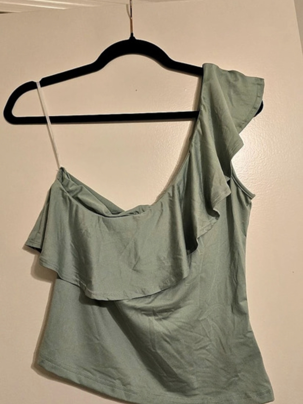 SHEIN One Shoulder Ruffle Trim Top Sage Green Size Large